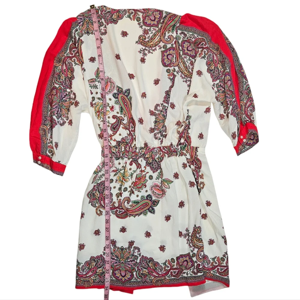 Zara Pink Paisley Floral Print Wrap Mini Dress Sz M Tie Waist Feminine Flirty - Picture 15 of 16